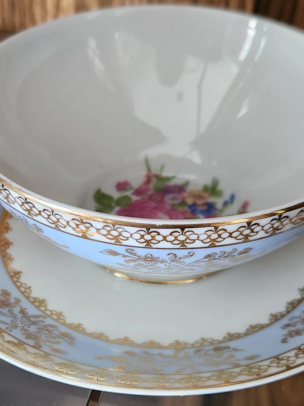 Haviland Limoges Gravy Boat with Attached Underplate Gold Filligree Trim Vintage